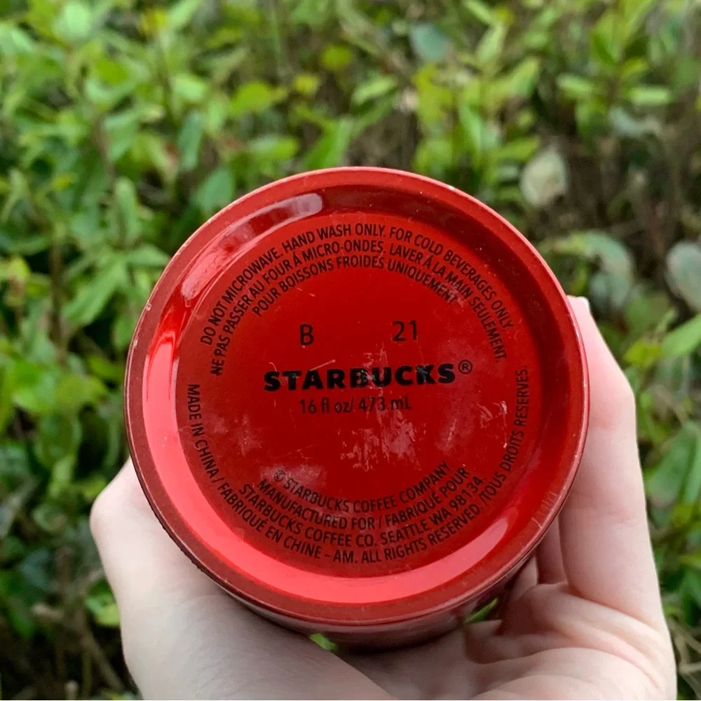 2021 Holiday Edition Metal Starbucks Cup Red/Pink Foliage Pine Cones NO STRAW